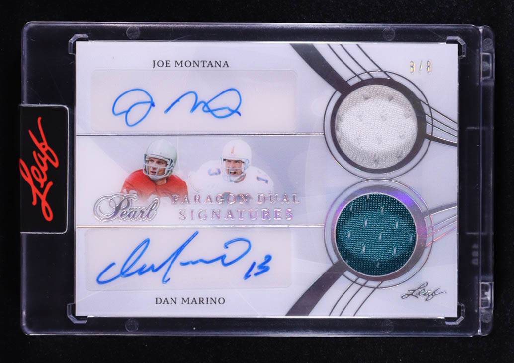 Joe Montana / Dan Marino 2021-22 Leaf Pearl Paragon Signatures 2 Silver #PS23 #8/8 at PristineAuction.com Joe Montana / Dan Marino 2021-22 Leaf Pearl Paragon Signatures 2 Silver #PS23 #8/8 at PristineAuction.com