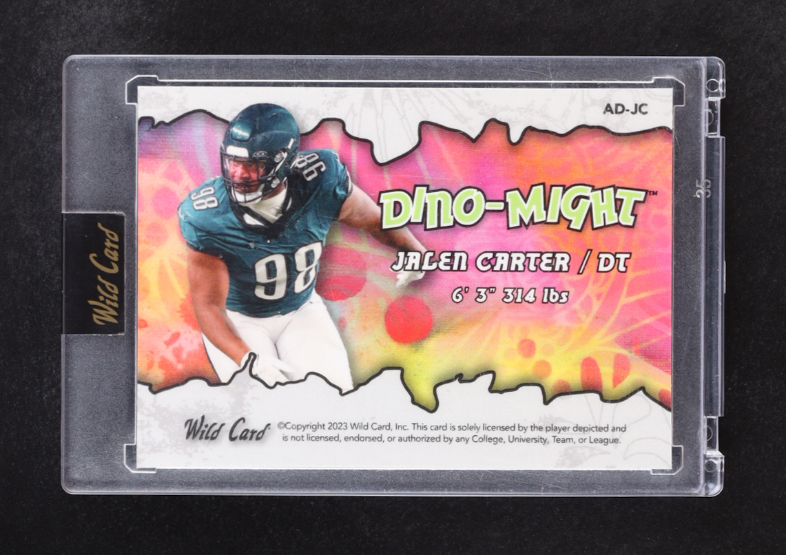 Jalen Carter 2023 Wild Card Alumination DinoMight Green Rainbow Raptor #ADJC #2/10 RC at PristineAuction.com Jalen Carter 2023 Wild Card Alumination DinoMight Green Rainbow Raptor #ADJC #2/10 RC at PristineAuction.com