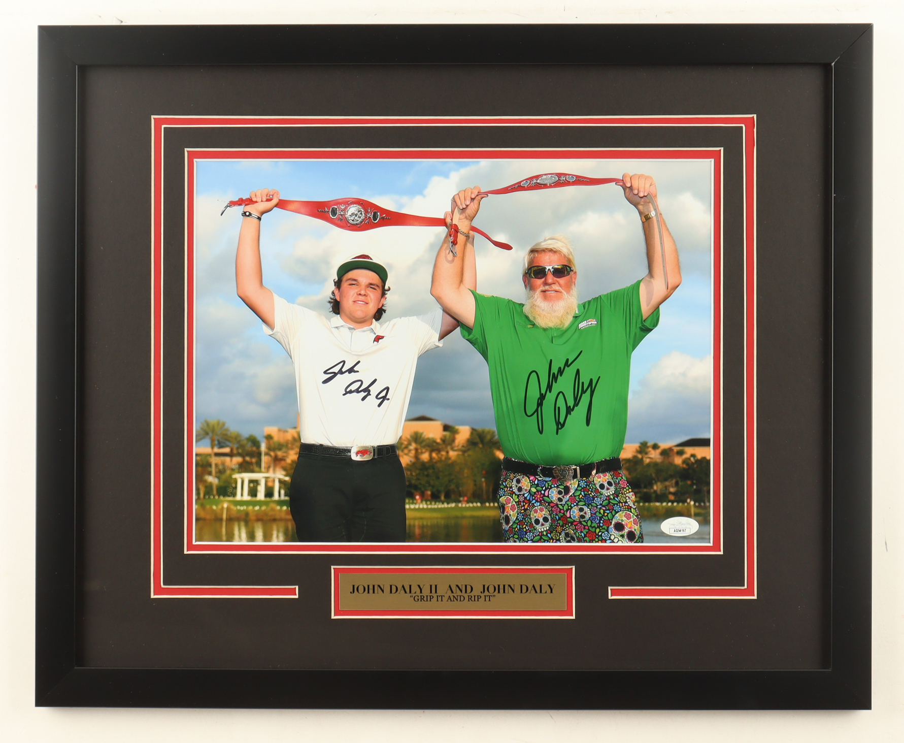 John Daly & John Daly II Signed Custom Framed Photo Display (JSA) at PristineAuction.com John Daly & John Daly II Signed Custom Framed Photo Display (JSA) at PristineAuction.com