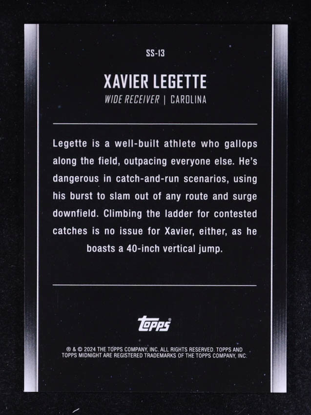 Xavier Legette 2024 Topps Midnight Star Studded Twilight #SS13 #18/99 RC at PristineAuction.com Xavier Legette 2024 Topps Midnight Star Studded Twilight #SS13 #18/99 RC at PristineAuction.com