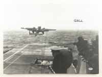 Richard E. Cole Signed Doolittle Take Off on USS Hornet 18x24 Canvas (PSA) WWII Doolittle Raiders co-pilot plane #1 at PristineAuction.com