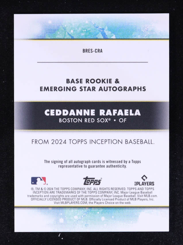 Ceddanne Rafaela 2024 Topps Inception Rookie and Emerging Stars Autographs Magenta #BRESCRA #03/99 RC at PristineAuction.com Ceddanne Rafaela 2024 Topps Inception Rookie and Emerging Stars Autographs Magenta #BRESCRA #03/99 RC at PristineAuction.com