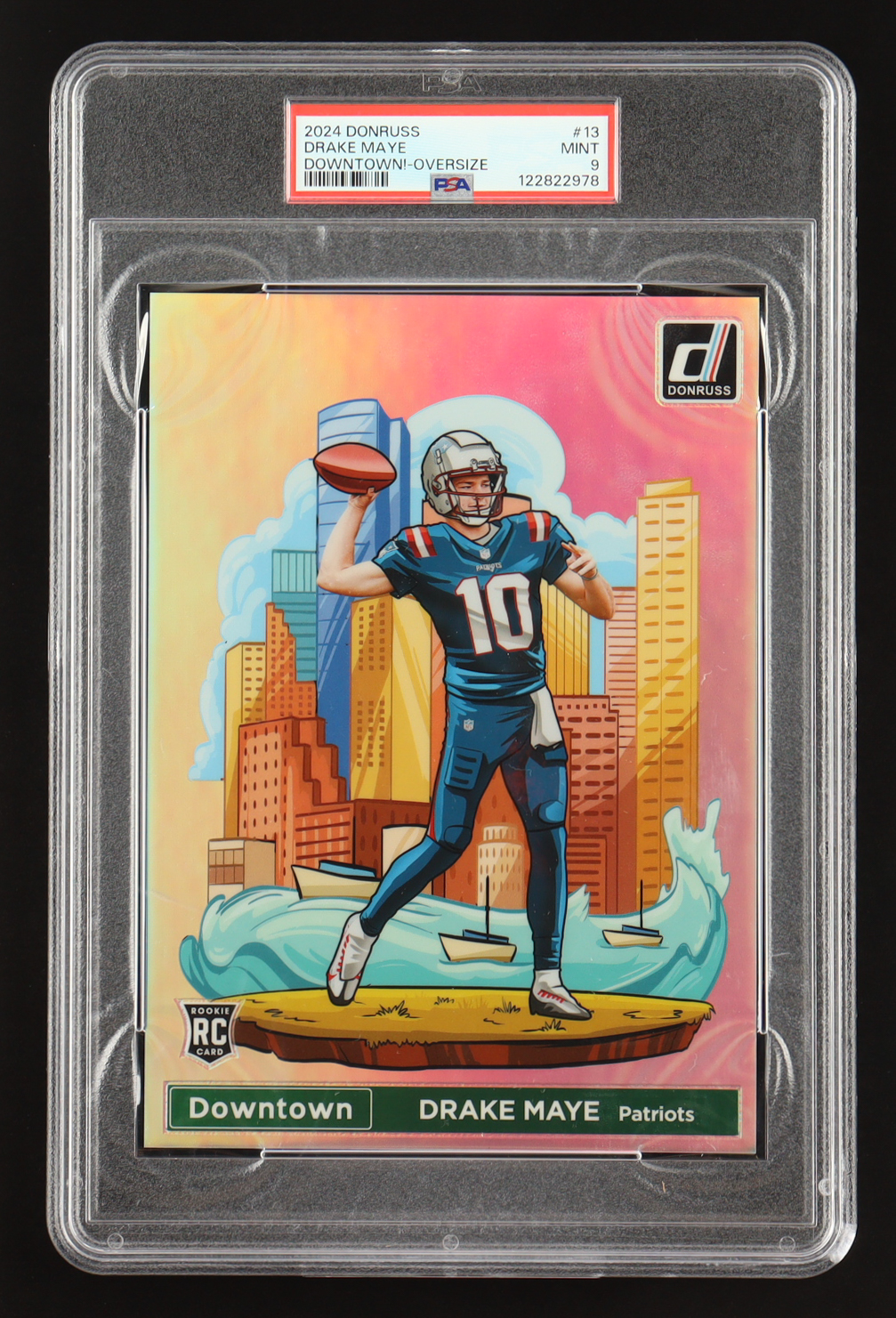 Drake Maye 2024 Donruss Downtown Oversize #13 RC (PSA 9) at PristineAuction.com Drake Maye 2024 Donruss Downtown Oversize #13 RC (PSA 9) at PristineAuction.com