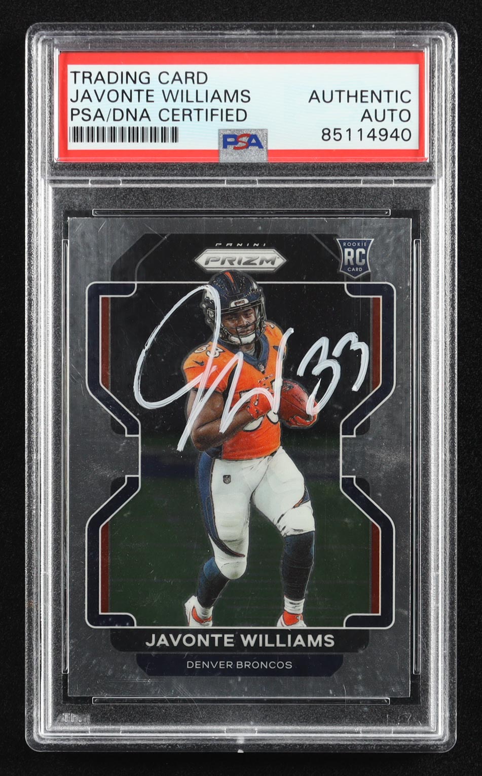 Javonte Williams Signed 2021 Panini Prizm #345 RC (PSA) at PristineAuction.com Javonte Williams Signed 2021 Panini Prizm #345 RC (PSA) at PristineAuction.com