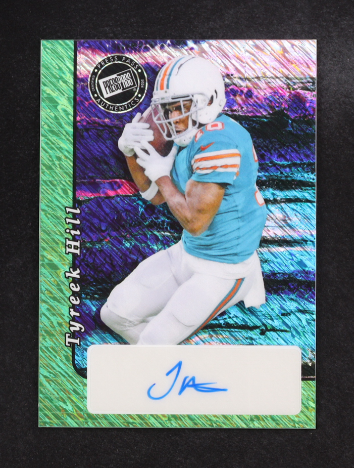 Tyreek Hill 2024 Leaf Metal Collective Press Pass '00 Autographs Green Shimmer #20ATH2 #2/7 at PristineAuction.com Tyreek Hill 2024 Leaf Metal Collective Press Pass '00 Autographs Green Shimmer #20ATH2 #2/7 at PristineAuction.com