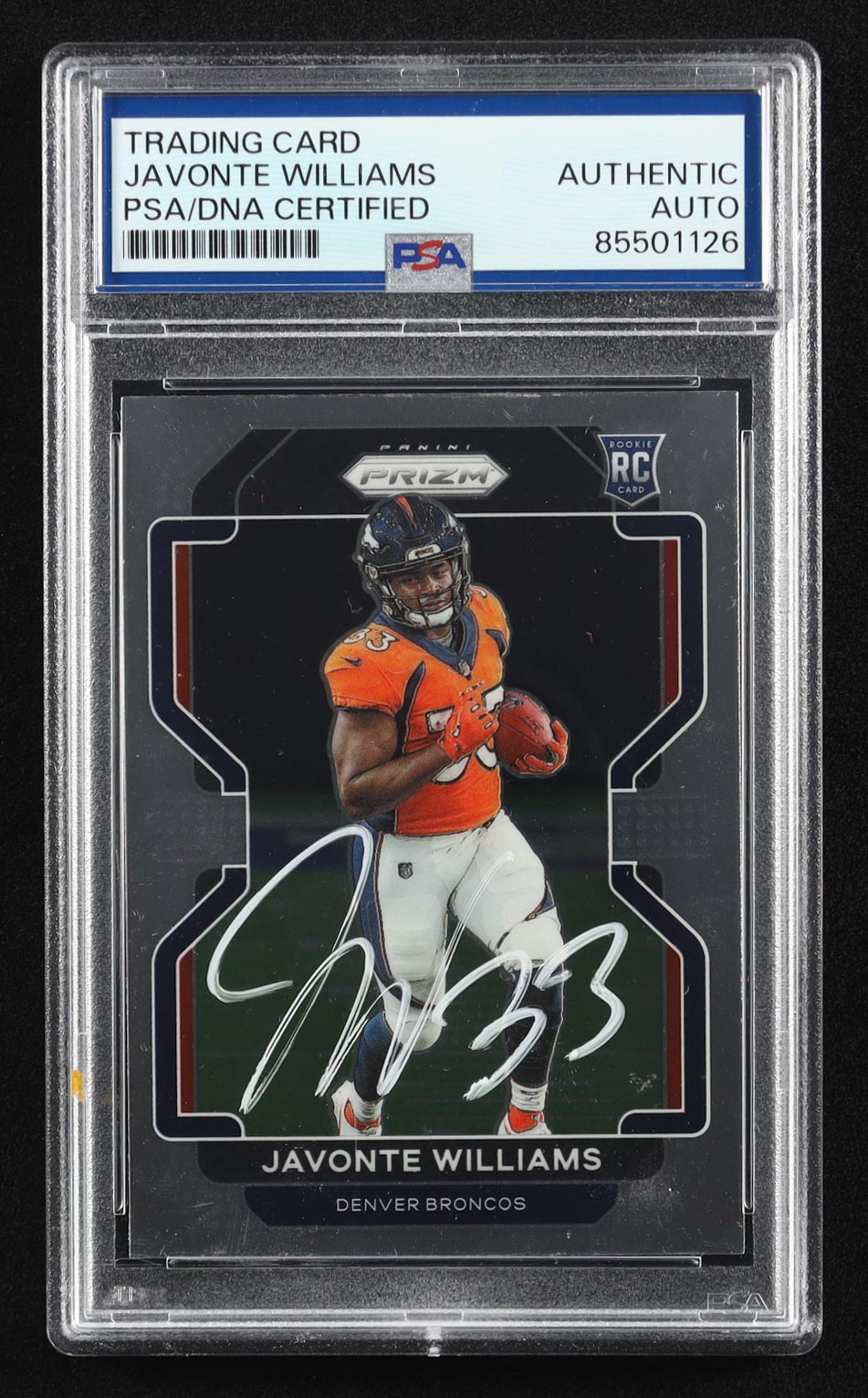 Javonte Williams Signed 2021 Panini Prizm #345 RC (PSA) at PristineAuction.com Javonte Williams Signed 2021 Panini Prizm #345 RC (PSA) at PristineAuction.com