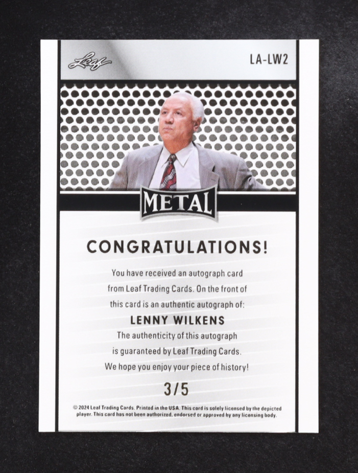 Lenny Wilkens 2024 Leaf Metal Collective Autographs Black Shimmer #LALW2 #3/5 at PristineAuction.com Lenny Wilkens 2024 Leaf Metal Collective Autographs Black Shimmer #LALW2 #3/5 at PristineAuction.com