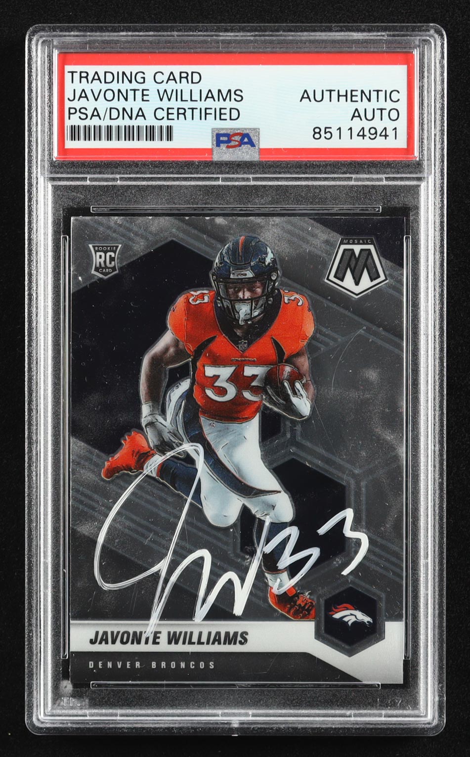 Javonte Williams 2021 Panini Mosaic #315 RC (PSA) at PristineAuction.com Javonte Williams 2021 Panini Mosaic #315 RC (PSA) at PristineAuction.com