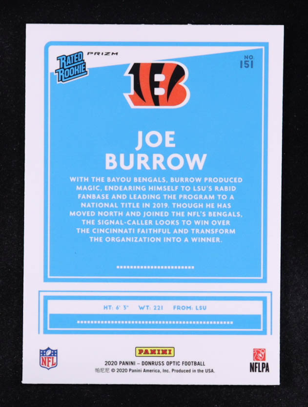 Joe Burrow 2020 Donruss Optic Blue Hyper #151 RR RC at PristineAuction.com Joe Burrow 2020 Donruss Optic Blue Hyper #151 RR RC at PristineAuction.com