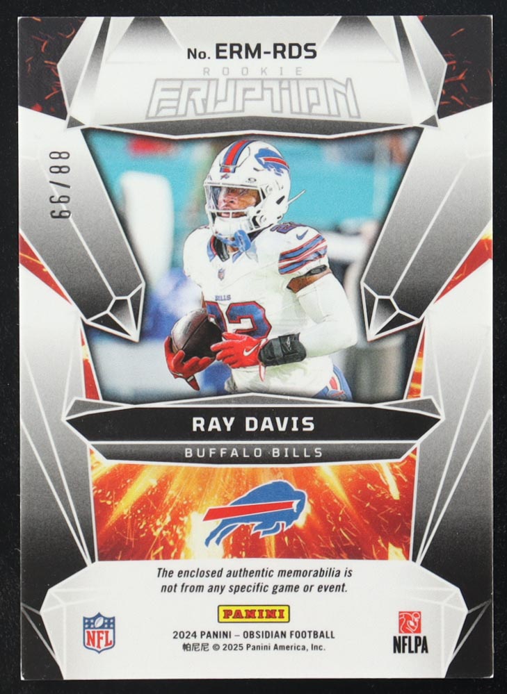 Ray Davis 2024 Obsidian Rookie Eruption Materials Silver #ERMRDS #88/99 RC at PristineAuction.com Ray Davis 2024 Obsidian Rookie Eruption Materials Silver #ERMRDS #88/99 RC at PristineAuction.com