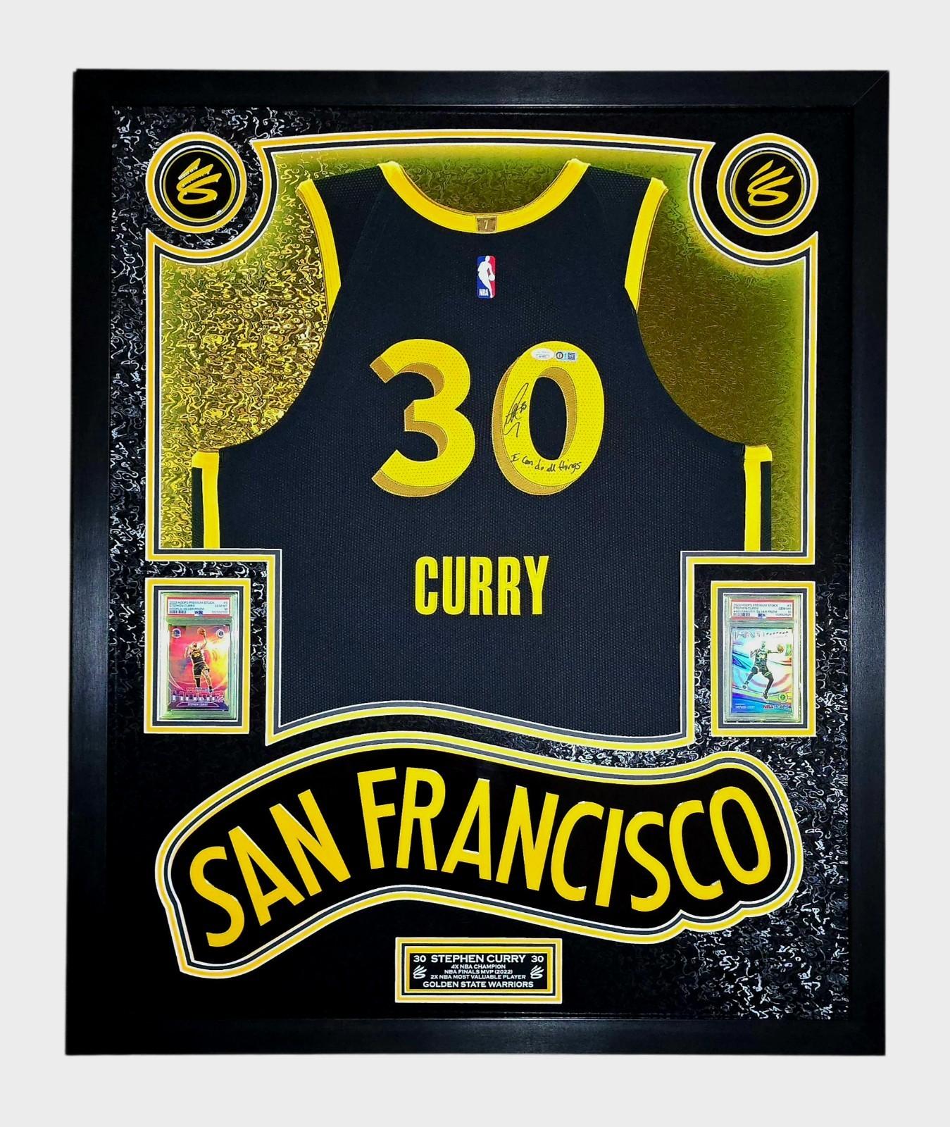 Stephen Curry Signed Warriors Custom Framed LED Jersey Display Inscribed "I Can Do All Things" with (2) PSA 10 Cards (JSA) at PristineAuction.com Stephen Curry Signed Warriors Custom Framed LED Jersey Display Inscribed "I Can Do All Things" with (2) PSA 10 Cards (JSA) at PristineAuction.com
