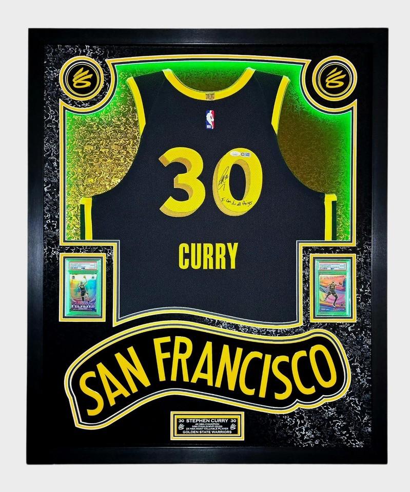 Stephen Curry Signed Warriors Custom Framed LED Jersey Display Inscribed "I Can Do All Things" with (2) PSA 10 Cards (JSA) at PristineAuction.com Stephen Curry Signed Warriors Custom Framed LED Jersey Display Inscribed "I Can Do All Things" with (2) PSA 10 Cards (JSA) at PristineAuction.com
