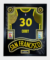 Stephen Curry Signed Warriors Custom Framed LED Jersey Display Inscribed "I Can Do All Things" with (2) PSA 10 Cards (JSA) at PristineAuction.com