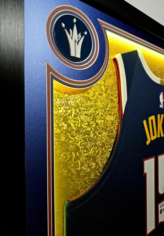 Nikola Jokic Signed Nuggets Custom Framed LED Jersey Display with (2) PSA 10 Cards (Beckett) at PristineAuction.com Nikola Jokic Signed Nuggets Custom Framed LED Jersey Display with (2) PSA 10 Cards (Beckett) at PristineAuction.com
