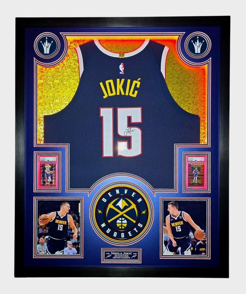 Nikola Jokic Signed Nuggets Custom Framed LED Jersey Display with (2) PSA 10 Cards (Beckett) at PristineAuction.com Nikola Jokic Signed Nuggets Custom Framed LED Jersey Display with (2) PSA 10 Cards (Beckett) at PristineAuction.com