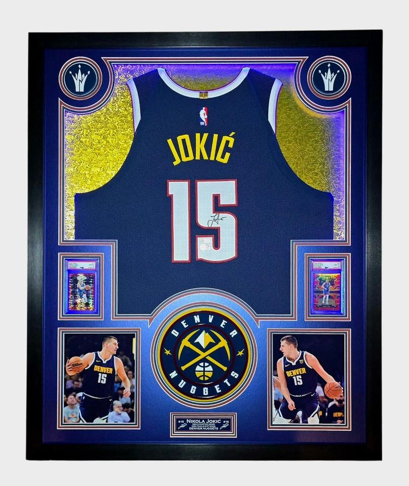 Nikola Jokic Signed Nuggets Custom Framed LED Jersey Display with (2) PSA 10 Cards (Beckett) at PristineAuction.com Nikola Jokic Signed Nuggets Custom Framed LED Jersey Display with (2) PSA 10 Cards (Beckett) at PristineAuction.com