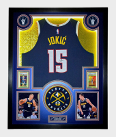 Nikola Jokic Signed Nuggets Custom Framed LED Jersey Display with (2) PSA 10 Cards (Beckett) at PristineAuction.com