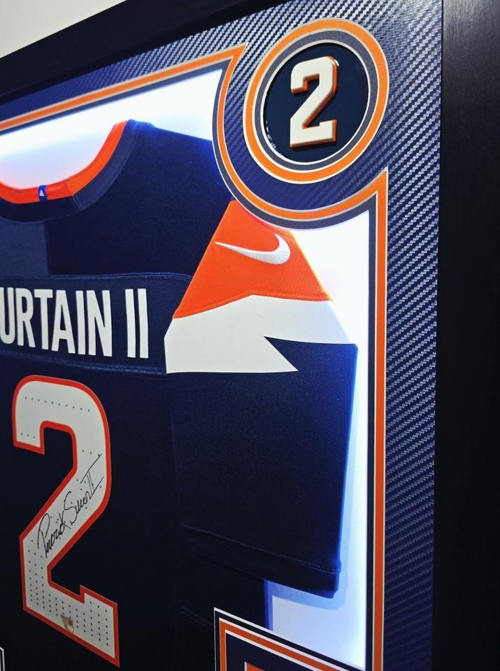 Patrick Surtain II Signed Broncos Custom Framed LED Nike FUSE Jersey Display with (2) PSA 10 Rookie Cards (Fanatics) at PristineAuction.com Patrick Surtain II Signed Broncos Custom Framed LED Nike FUSE Jersey Display with (2) PSA 10 Rookie Cards (Fanatics) at PristineAuction.com