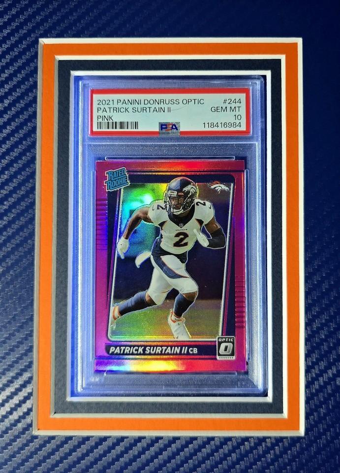 Patrick Surtain II Signed Broncos Custom Framed LED Nike FUSE Jersey Display with (2) PSA 10 Rookie Cards (Fanatics) at PristineAuction.com Patrick Surtain II Signed Broncos Custom Framed LED Nike FUSE Jersey Display with (2) PSA 10 Rookie Cards (Fanatics) at PristineAuction.com