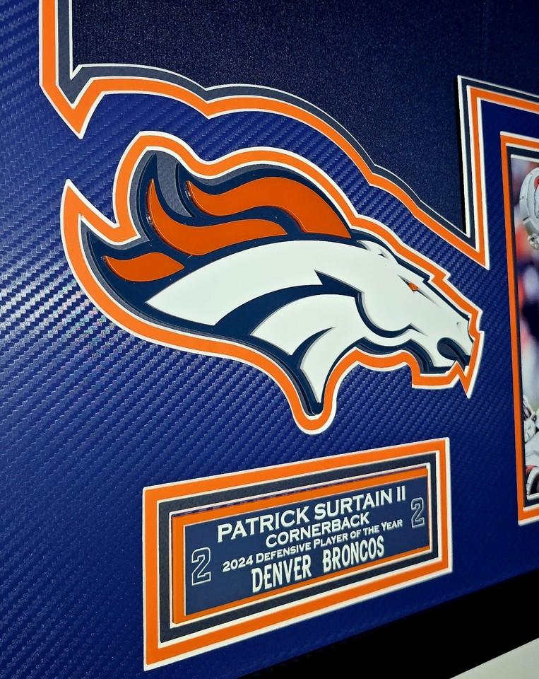 Patrick Surtain II Signed Broncos Custom Framed LED Nike FUSE Jersey Display with (2) PSA 10 Rookie Cards (Fanatics) at PristineAuction.com Patrick Surtain II Signed Broncos Custom Framed LED Nike FUSE Jersey Display with (2) PSA 10 Rookie Cards (Fanatics) at PristineAuction.com