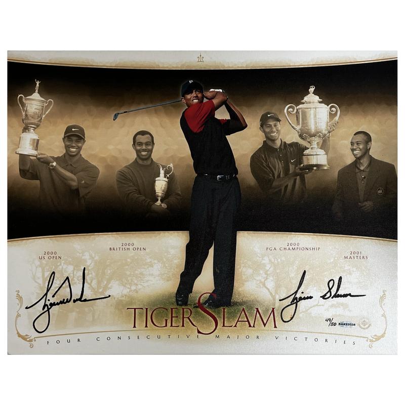 Tiger Woods Signed LE "Tiger Slam" 16x20 Stretched Canvas (UDA) at PristineAuction.com Tiger Woods Signed LE "Tiger Slam" 16x20 Stretched Canvas (UDA) at PristineAuction.com