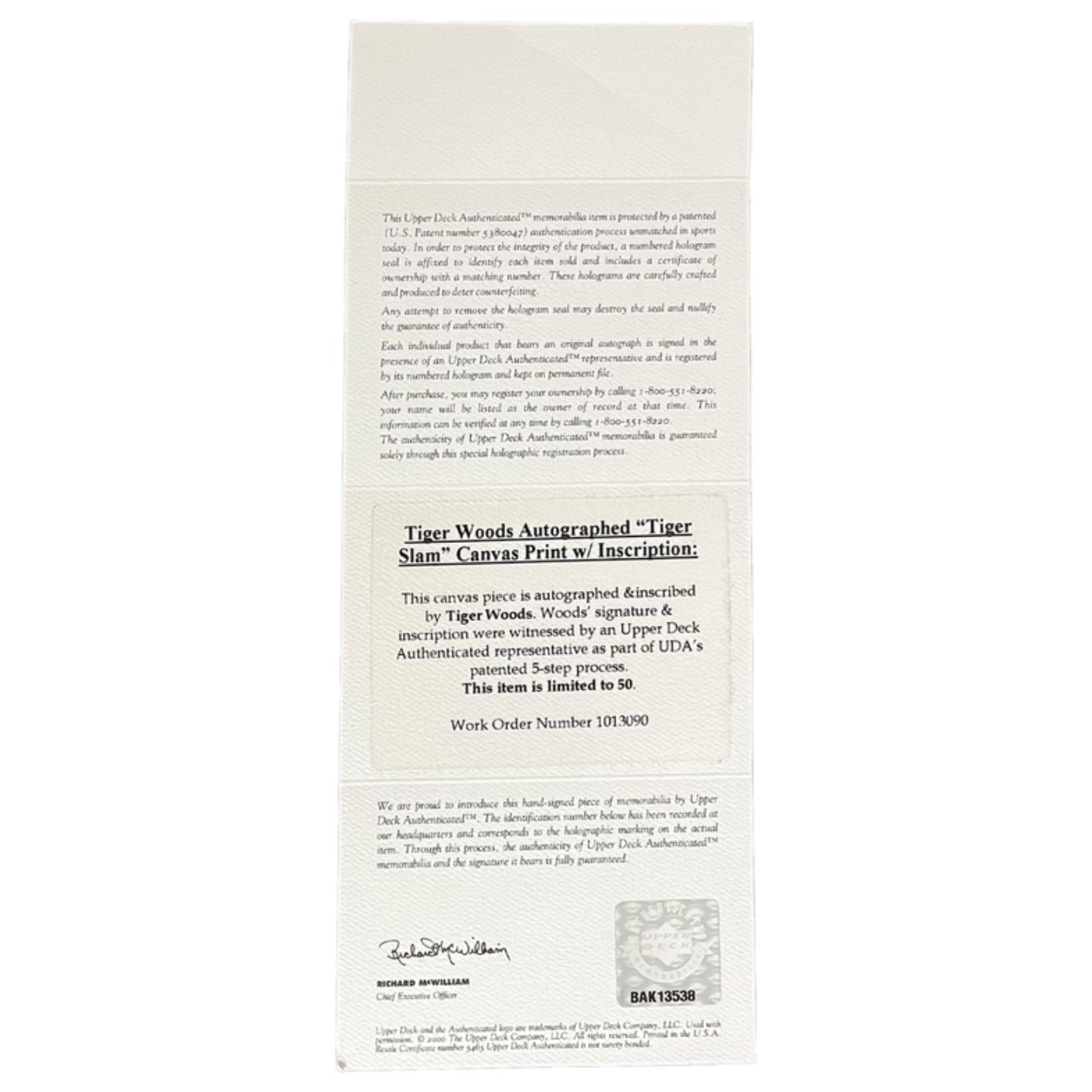 Tiger Woods Signed LE "Tiger Slam" 16x20 Stretched Canvas (UDA) at PristineAuction.com Tiger Woods Signed LE "Tiger Slam" 16x20 Stretched Canvas (UDA) at PristineAuction.com