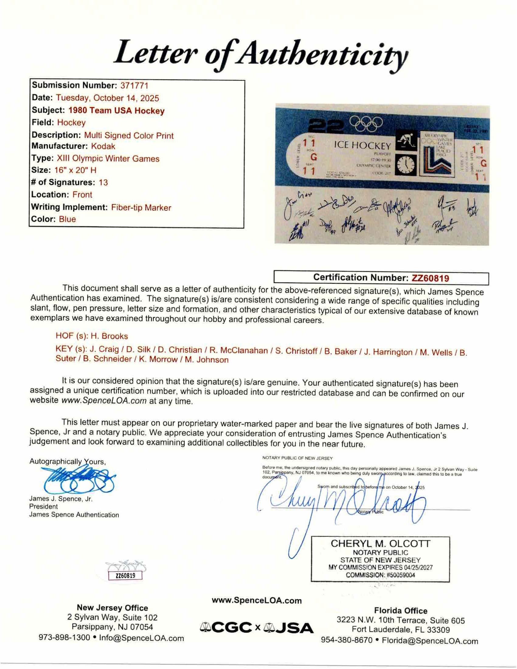 Team USA "Miracle on Ice" 16x20 Photo Team-Signed By (13) with Herb Brooks, John Harrington, Jim Craig, Ken Morrow (JSA) at PristineAuction.com Team USA "Miracle on Ice" 16x20 Photo Team-Signed By (13) with Herb Brooks, John Harrington, Jim Craig, Ken Morrow (JSA) at PristineAuction.com