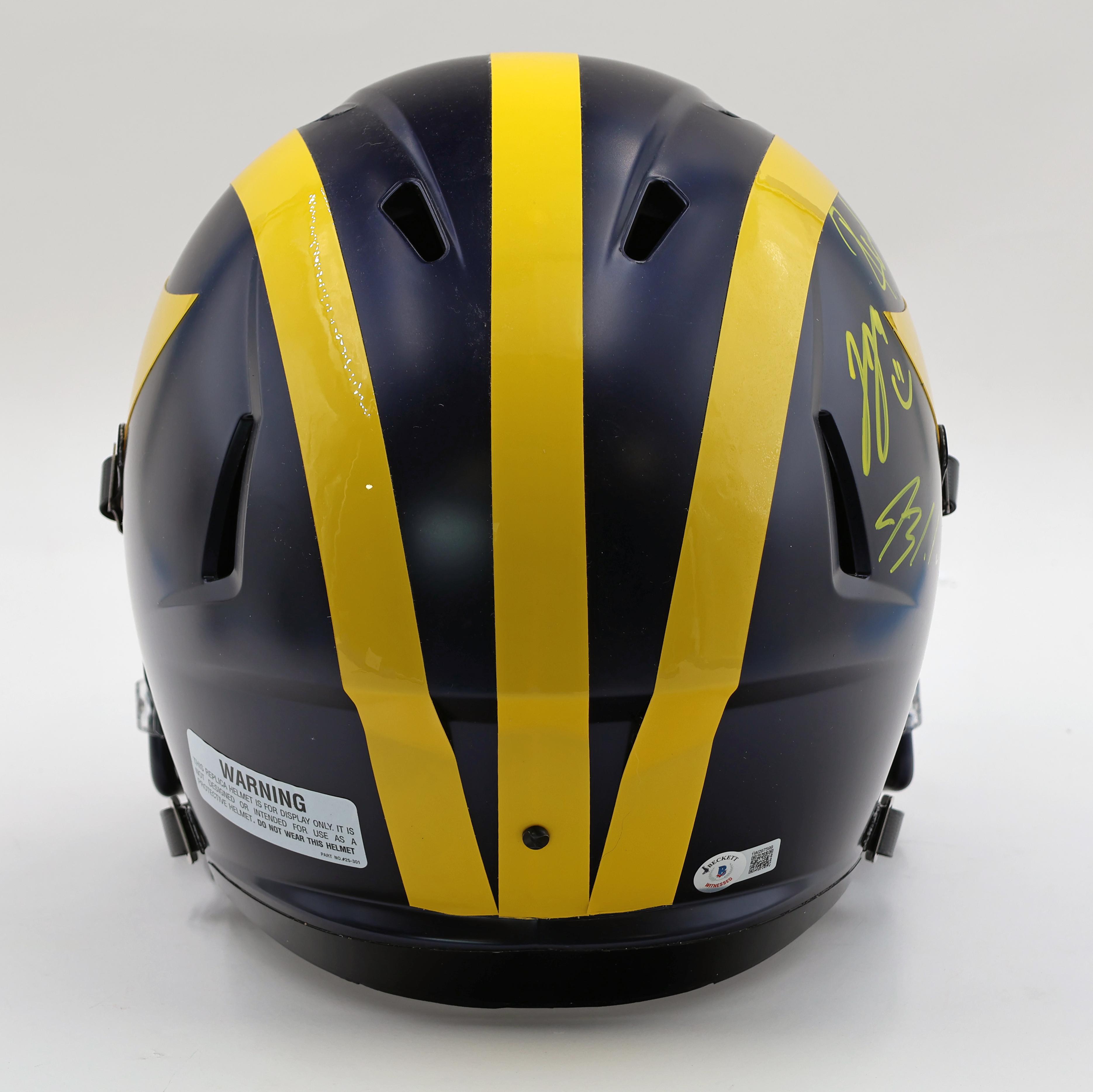JJ McCarthy, Black Corum & Roman Wilson Signed Michigan Wolverines Full-Size Speed Helmet (Beckett) at PristineAuction.com JJ McCarthy, Black Corum & Roman Wilson Signed Michigan Wolverines Full-Size Speed Helmet (Beckett) at PristineAuction.com