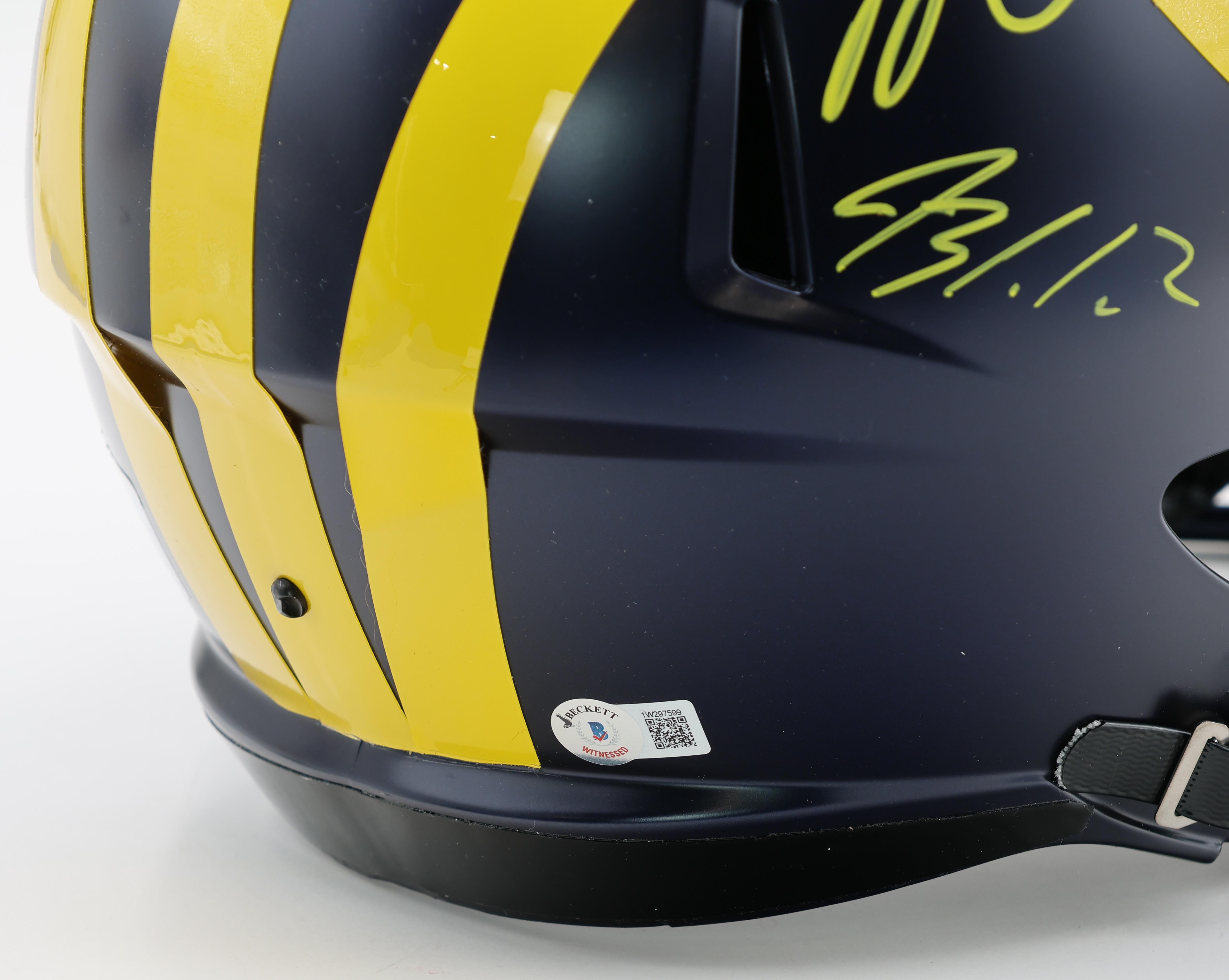 JJ McCarthy, Black Corum & Roman Wilson Signed Michigan Wolverines Full-Size Speed Helmet (Beckett) at PristineAuction.com JJ McCarthy, Black Corum & Roman Wilson Signed Michigan Wolverines Full-Size Speed Helmet (Beckett) at PristineAuction.com