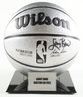 Larry Bird Signed NBA Platinum Edition Basketball with Display Stand & Title Plaque (PSA) at PristineAuction.com