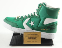 Larry Bird Signed Converse Special Edition 1984 Boston Celtics Championship Basketball Shoe with Display Stand & Stat Plaque (PSA) at PristineAuction.com