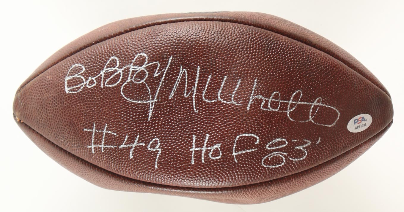 Bobby Mitchell Signed NFL Football with All-Wood Display Stand Inscribed "HOF 83" (PSA) at PristineAuction.com Bobby Mitchell Signed NFL Football with All-Wood Display Stand Inscribed "HOF 83" (PSA) at PristineAuction.com