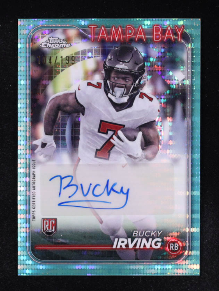 Bucky Irving 2024 Topps Chrome Rookie Autographs Aqua Sonar Refractors #RABIR RC #104/199