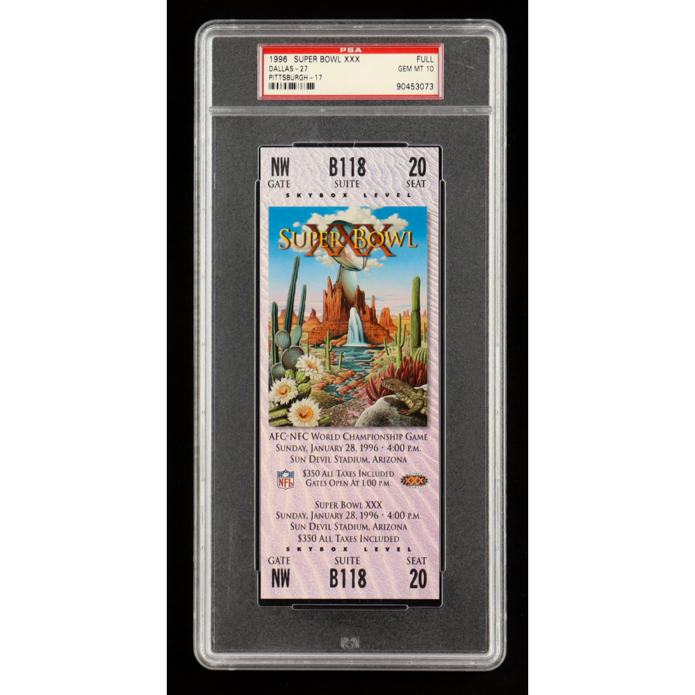 Super Bowl XXX 1996 Cowboys vs Steelers Ticket (PSA 10) at PristineAuction.com