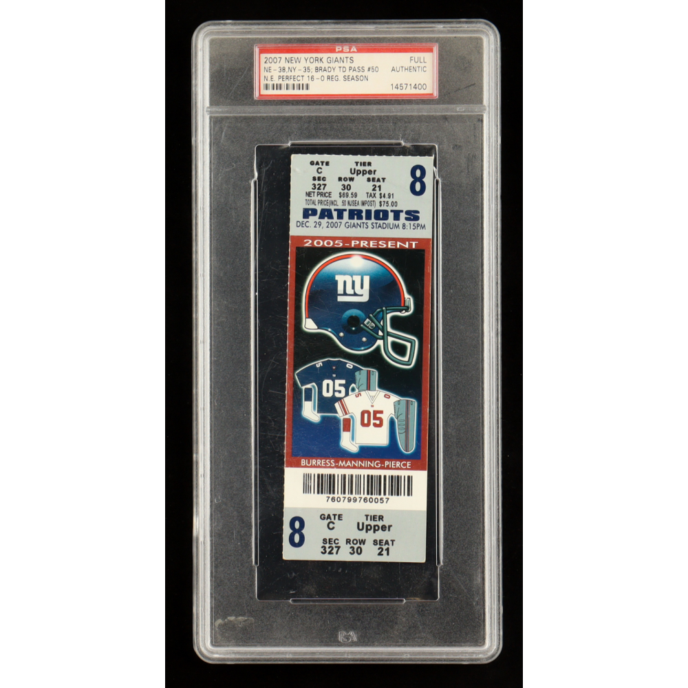 2007 Patriots Perfect Season Brady 50th TD Pass Game Ticket Stub (PSA) at PristineAuction.com