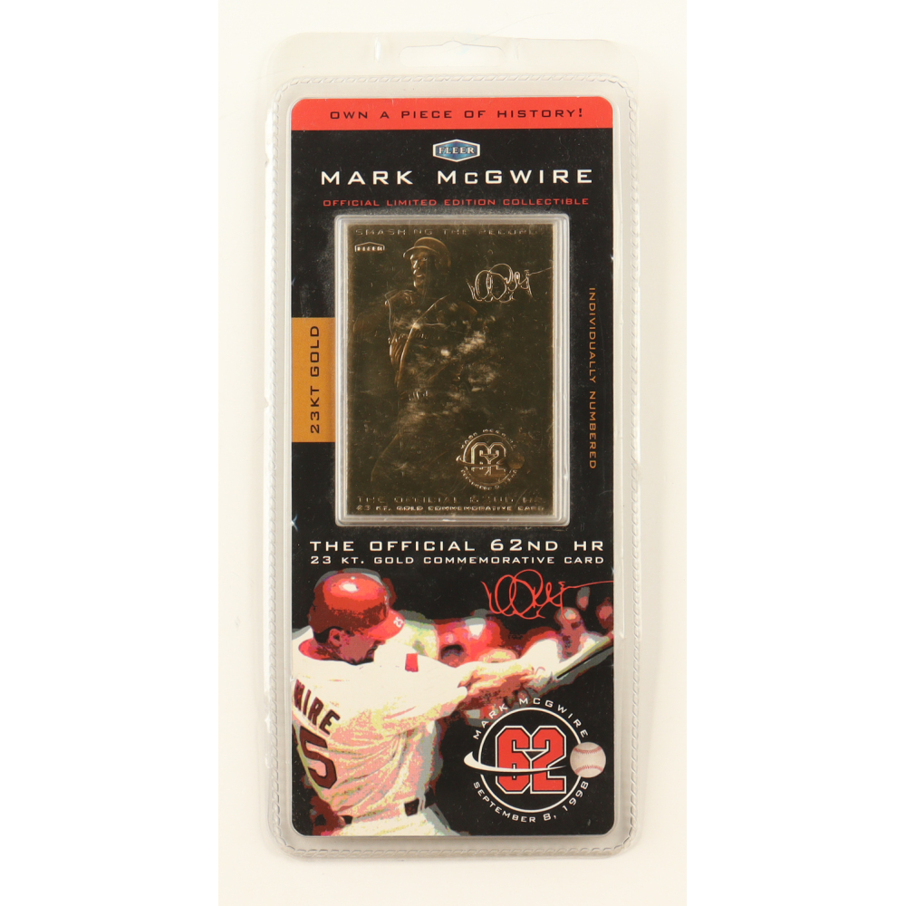 Mark McGwire 1998 Fleer The Official 62nd Home Run 23Kt Gold Commemorative Card in Original Packaging at PristineAuction.com