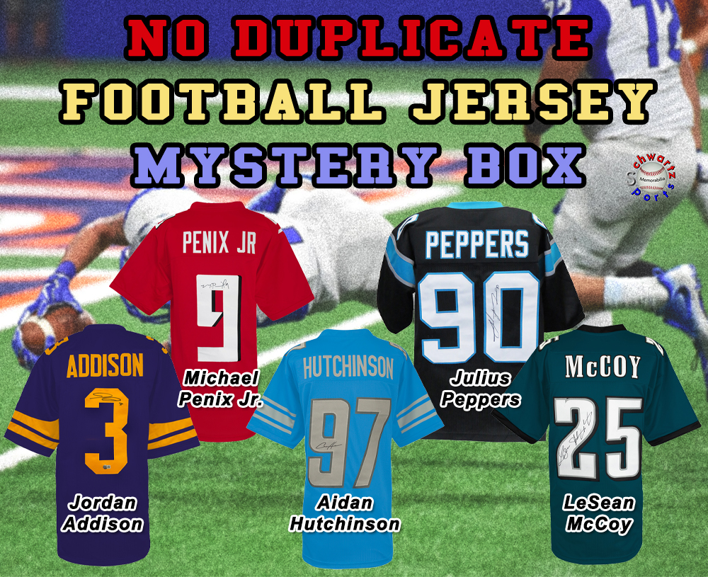 Football Jersey (NO DUPLICATES) Signed Mystery Box - Series 15 (Limited to 100) - Schwartz Sports at PristineAuction.com Football Jersey (NO DUPLICATES) Signed Mystery Box - Series 15 (Limited to 100) - Schwartz Sports at PristineAuction.com