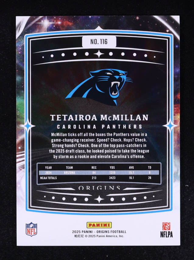 Tetairoa McMillan 2025 Panini Origins #116 RC at PristineAuction.com Tetairoa McMillan 2025 Panini Origins #116 RC at PristineAuction.com
