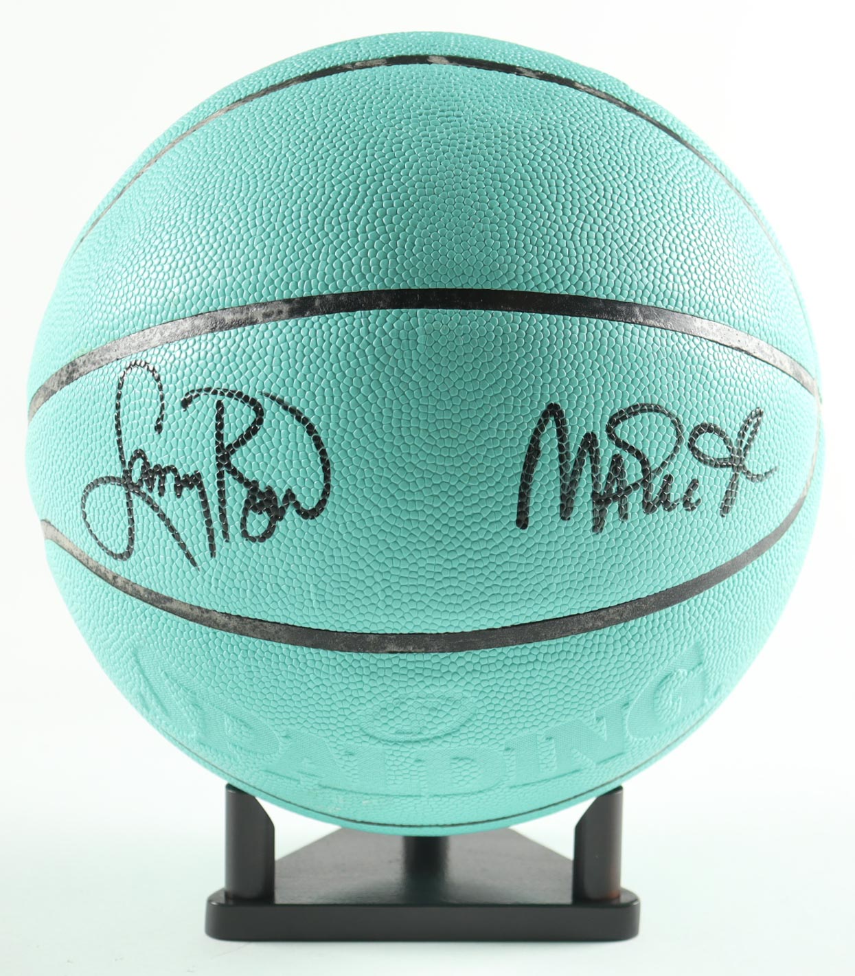 Larry Bird & Magic Johnson Signed Tiffany and Co. NBA Basketball With Display Stand (PSA & Beckett) at PristineAuction.com Larry Bird & Magic Johnson Signed Tiffany and Co. NBA Basketball With Display Stand (PSA & Beckett) at PristineAuction.com