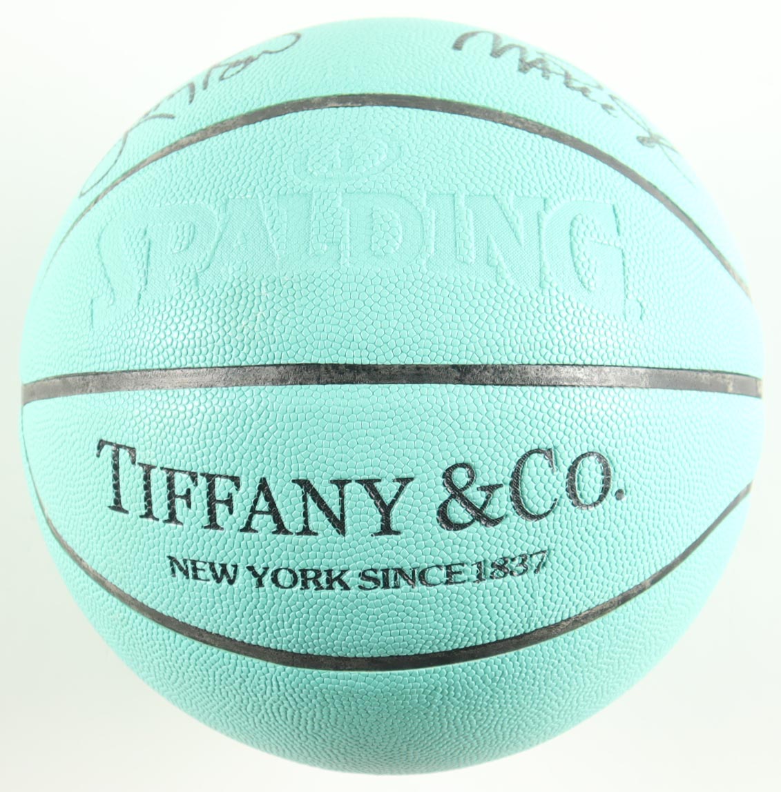 Larry Bird & Magic Johnson Signed Tiffany and Co. NBA Basketball With Display Stand (PSA & Beckett) at PristineAuction.com Larry Bird & Magic Johnson Signed Tiffany and Co. NBA Basketball With Display Stand (PSA & Beckett) at PristineAuction.com