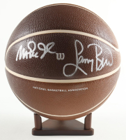 Magic Johnson & Larry Bird Signed NBA Throwback Basketball with Display Stand (Beckett & PSA) at PristineAuction.com