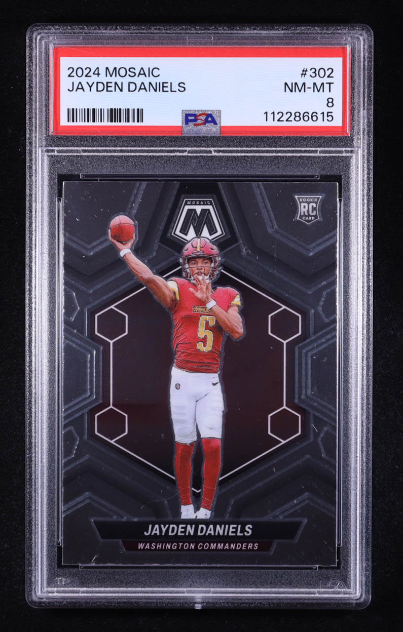 Jayden Daniels 2024 Panini Mosaic #302 RC (PSA 8) at PristineAuction.com Jayden Daniels 2024 Panini Mosaic #302 RC (PSA 8) at PristineAuction.com