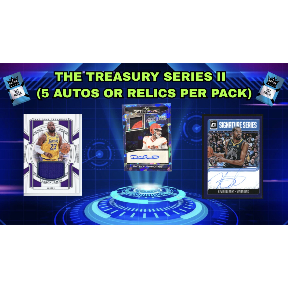 Break King: The Treasury Multi-Sport Edition Series II Mystery Box (5 Total Autographs or Relics Per Pack) at PristineAuction.com