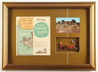 Disneyland Frontierland "Tom Sawyer Island" Custom Framed Print Display with Vintage 1957 On-Site Guide, Postcard, & (2) Tom Sawyer Figurines at PristineAuction.com