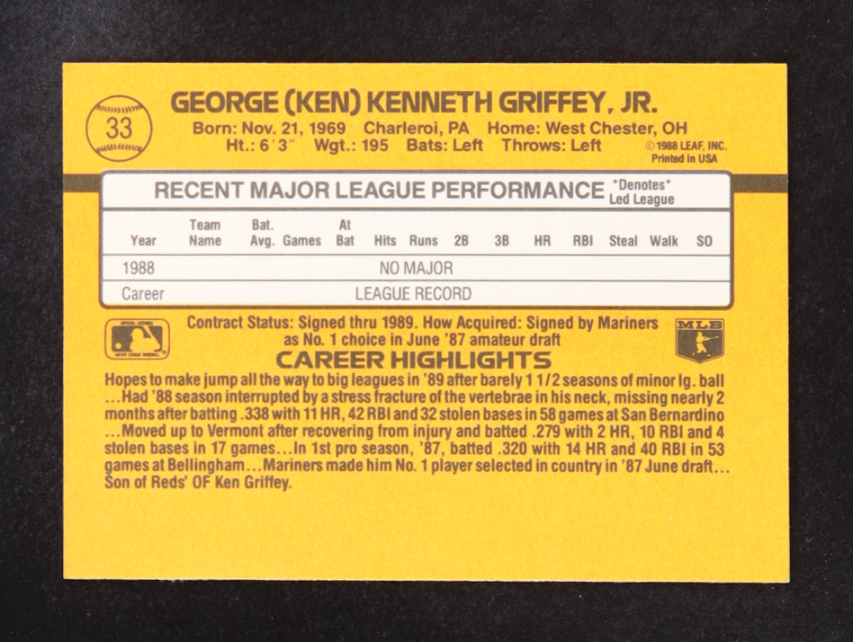 Ken Griffey Jr. 1989 Donruss #33 RC at PristineAuction.com Ken Griffey Jr. 1989 Donruss #33 RC at PristineAuction.com