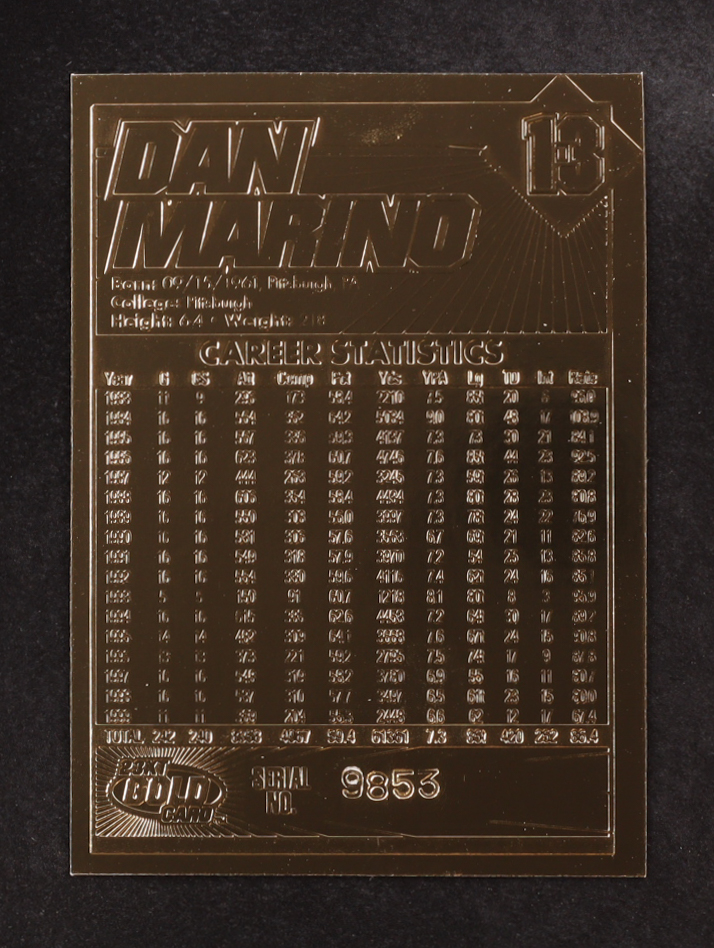 Dan Marino 2000 All-Time Passing Leader 23KT Gold Card at PristineAuction.com Dan Marino 2000 All-Time Passing Leader 23KT Gold Card at PristineAuction.com