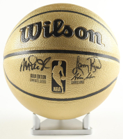Larry Bird & Magic Johnson Signed NBA Basketball With Display Stand (PSA & Beckett) at PristineAuction.com