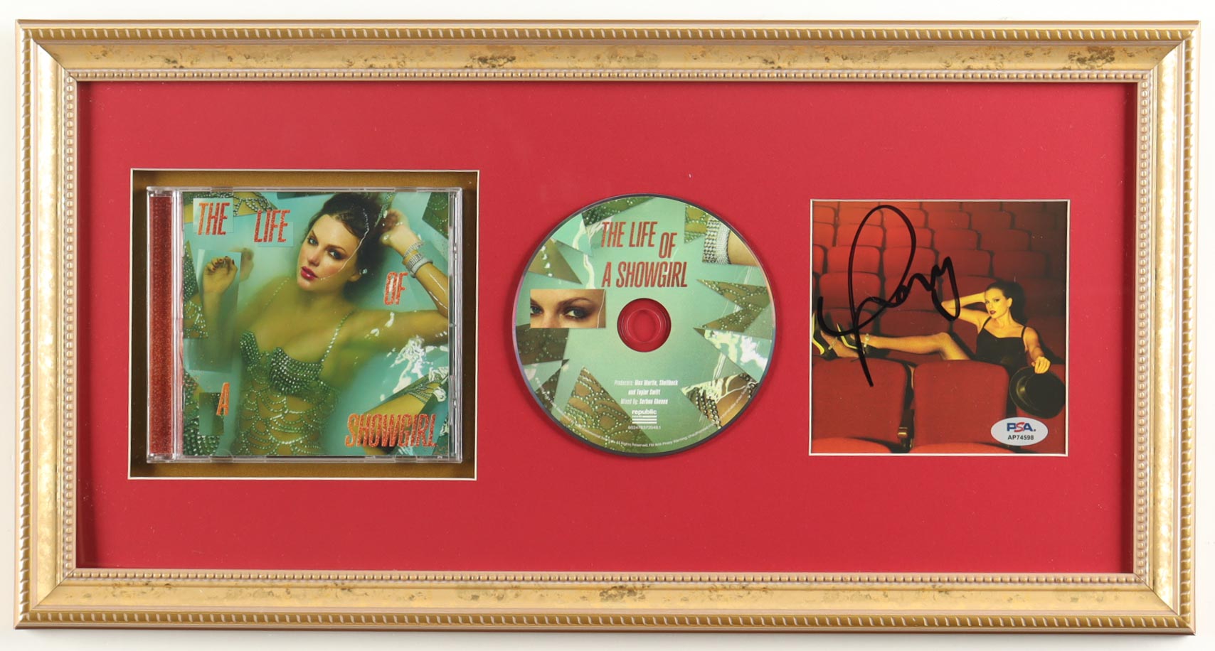Taylor Swift Signed Custom Framed "The Life Of A Showgirl" CD Album Insert Display With Disc & Case (PSA) at PristineAuction.com Taylor Swift Signed Custom Framed "The Life Of A Showgirl" CD Album Insert Display With Disc & Case (PSA) at PristineAuction.com
