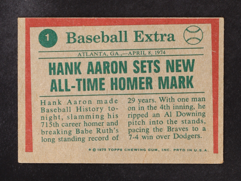 Hank Aaron 1975 Topps #1 HL / Sets Homer Mark at PristineAuction.com Hank Aaron 1975 Topps #1 HL / Sets Homer Mark at PristineAuction.com