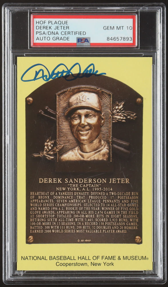 Derek Jeter Signed Hall Of Fame Plaque Postcard (MLB & PSA 10) at PristineAuction.com Derek Jeter Signed Hall Of Fame Plaque Postcard (MLB & PSA 10) at PristineAuction.com